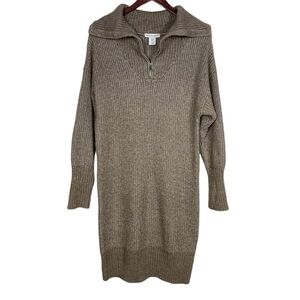 Cupcakes and Cashmere Women's Tan Ribbed Zip Collar Sweater Dress Size M
